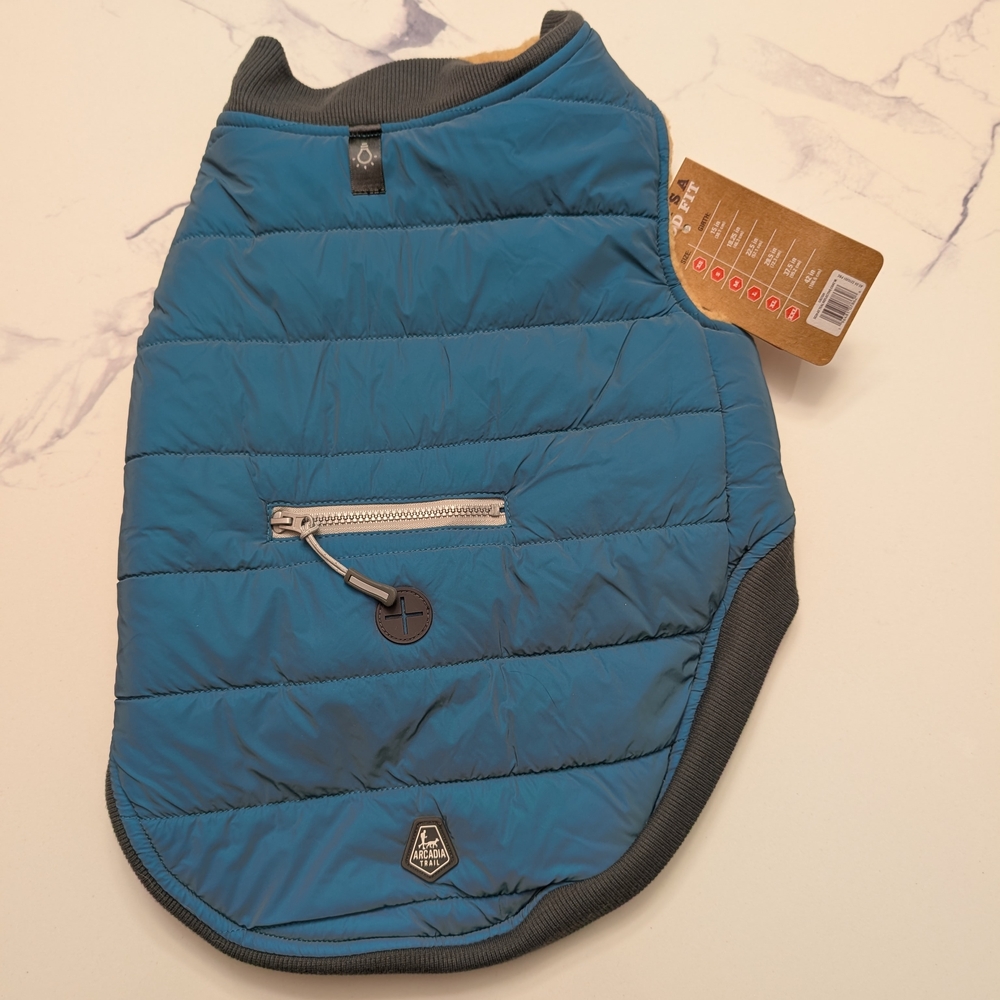 Arcadia Trail, Cozy Teal Sherpa Dog Jacket, Size Medium